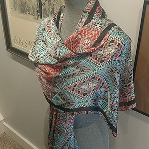 Accessories - Turquoise, Black, Coral Red & Pink accent scarf. Accessories - Turquoise, Black, Coral Red & Pink accent scarf.